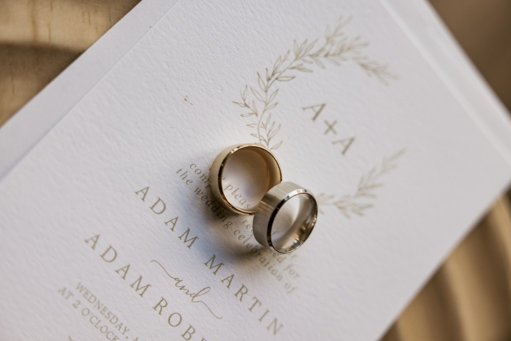 Gay Couple Rings and Invitation detail shot