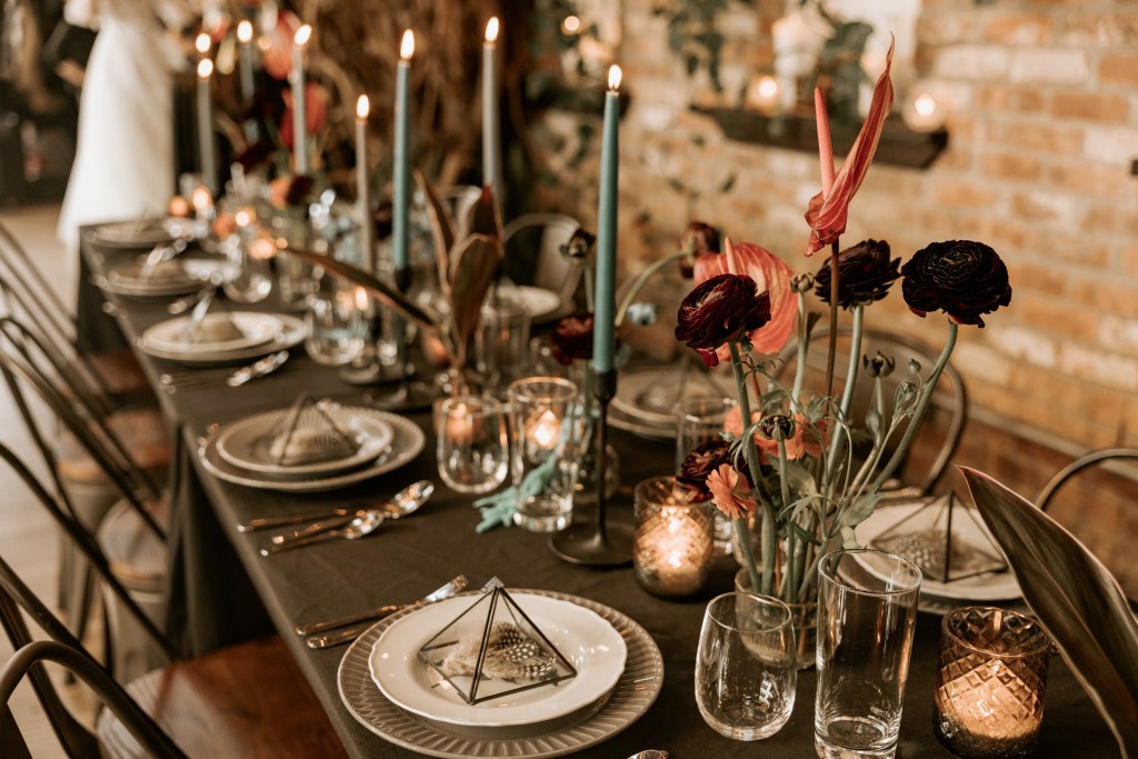 table set up for wedding reception details