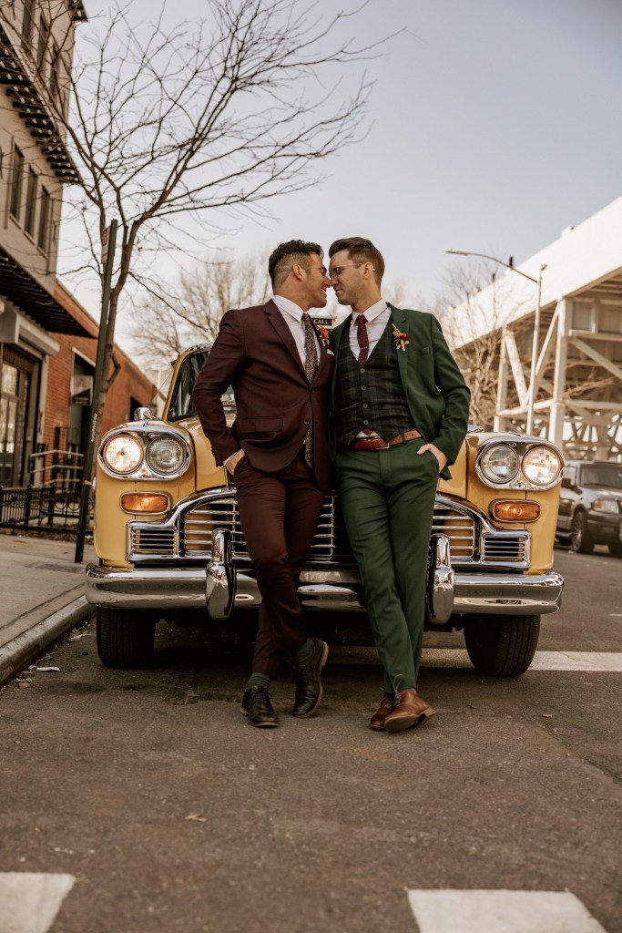 gay couple groom wedding NYX Brooklyn taxi